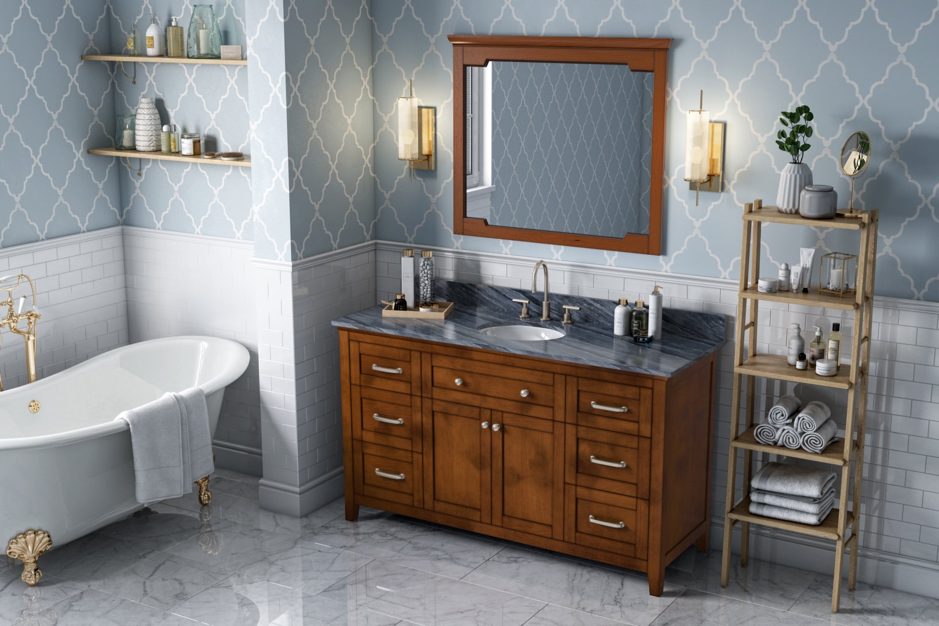 JEFFREY ALEXANDER VKITCHA60SCHMGO 60" Chocolate Chatham Vanity, Grey Marble Vanity Top, undermount oval bowl