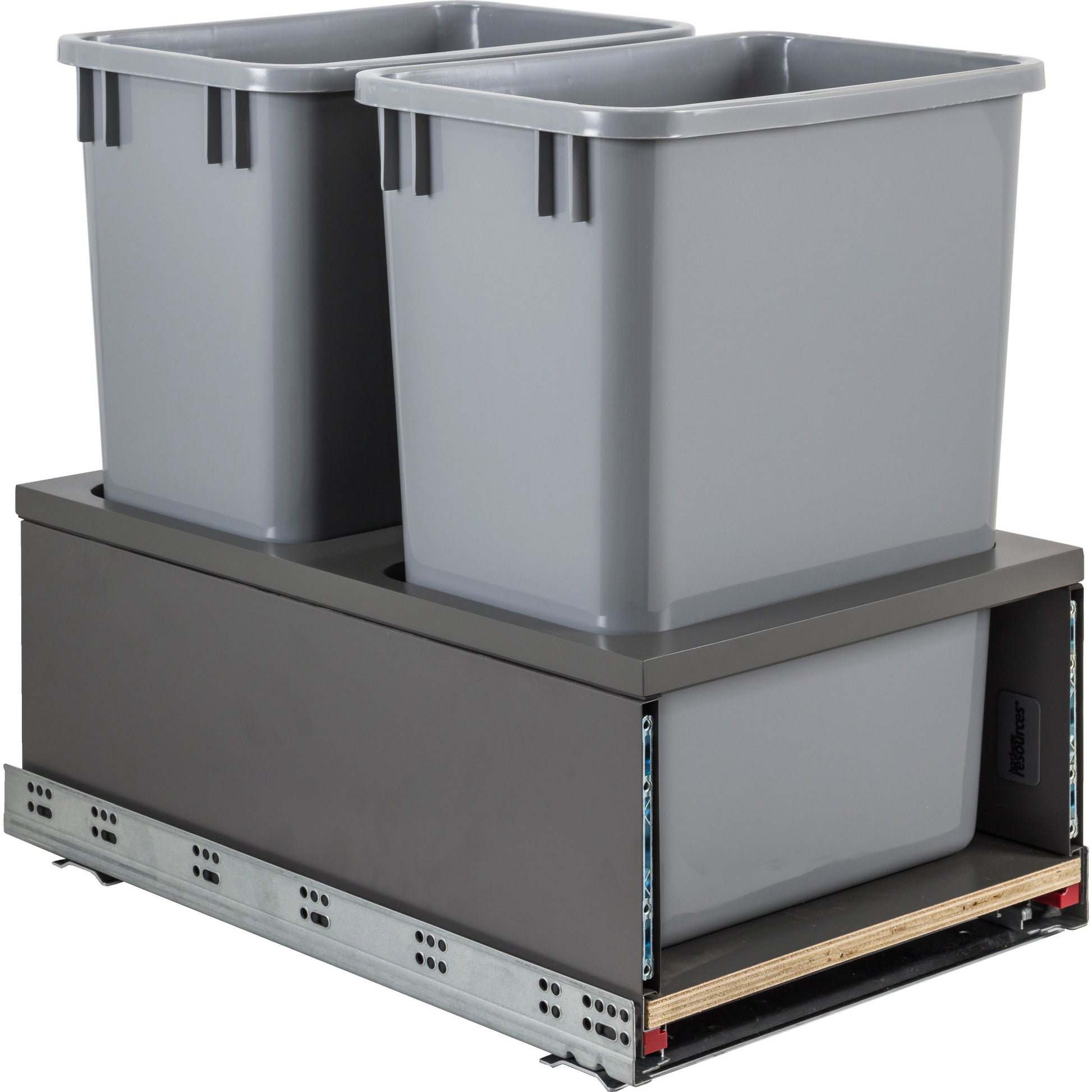 HARDWARE RESOURCES CAN-MDB5-D35G Double 35 Quart Metal Drawer Box Soft-close Trashcan Pullout