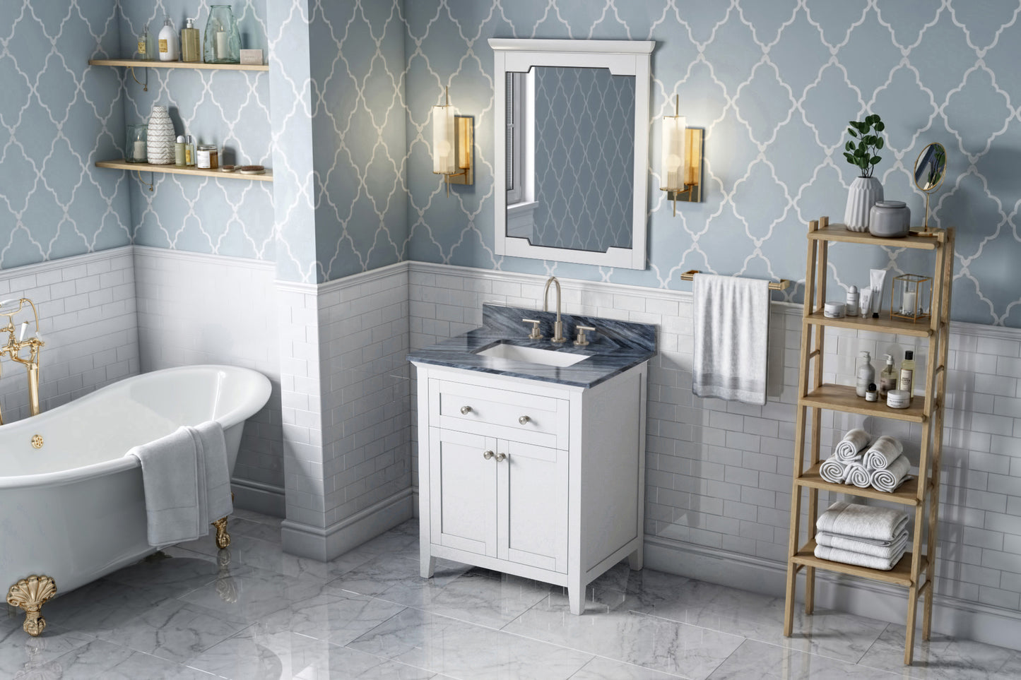 JEFFREY ALEXANDER VKITCHA30WHMGR 30" White Chatham Vanity, Grey Marble Vanity Top, undermount rectangle bowl