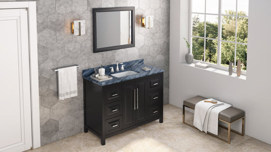 JEFFREY ALEXANDER VKITCAD48BKMGR 48" Black Cade Vanity, Grey Marble Vanity Top, undermount rectangle bowl