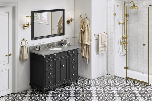 JEFFREY ALEXANDER VKITDOU48BKSGO 48" Black Douglas Vanity, Steel Grey Cultured Marble Vanity Top, undermount oval bowl