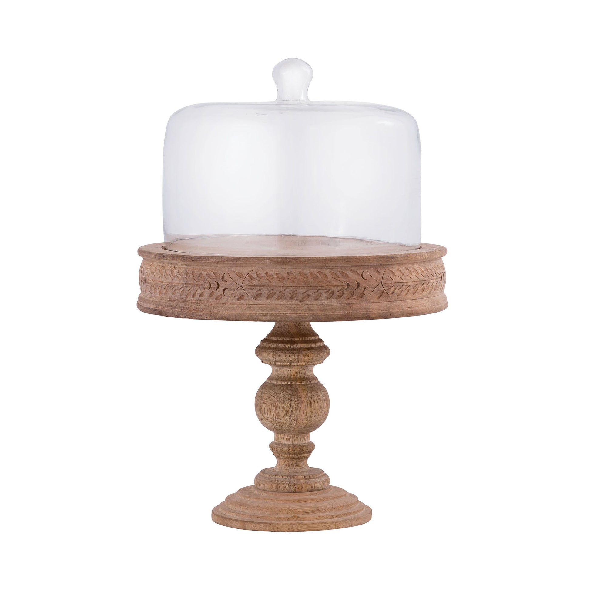 ELK STUDIO CLOCH009 Mango Carved Stand with Cloche in Natural