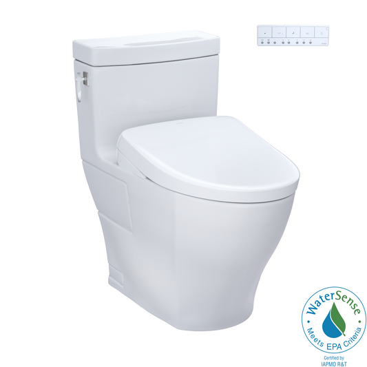 TOTO MW6264726CEFG#01 WASHLET+ Aimes One-Piece Elongated 1.28 GPF Toilet and Contemporary WASHLET S7 Contemporary Bidet Seat , Cotton White