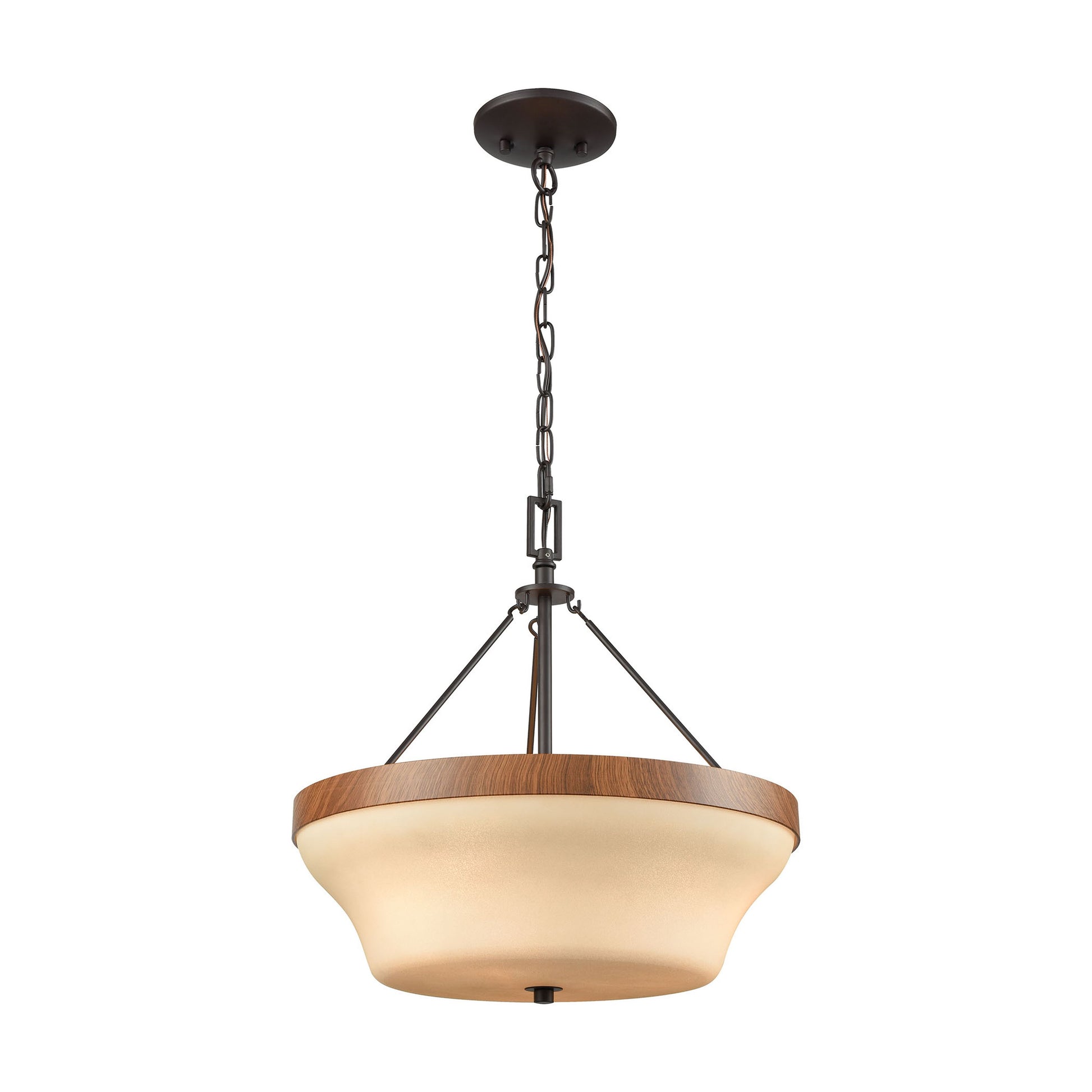 THOMAS CN160381 Park City 3-Light Dual Mount (Pendant/Semi Flush) in Bronze and Wood Grain with Beige Scavo Glass