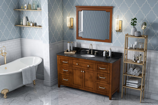 JEFFREY ALEXANDER VKITCHA60SCHBQO 60" Chocolate Chatham Vanity, Calacatta Black Quartz Vanity Top, undermount oval bowl