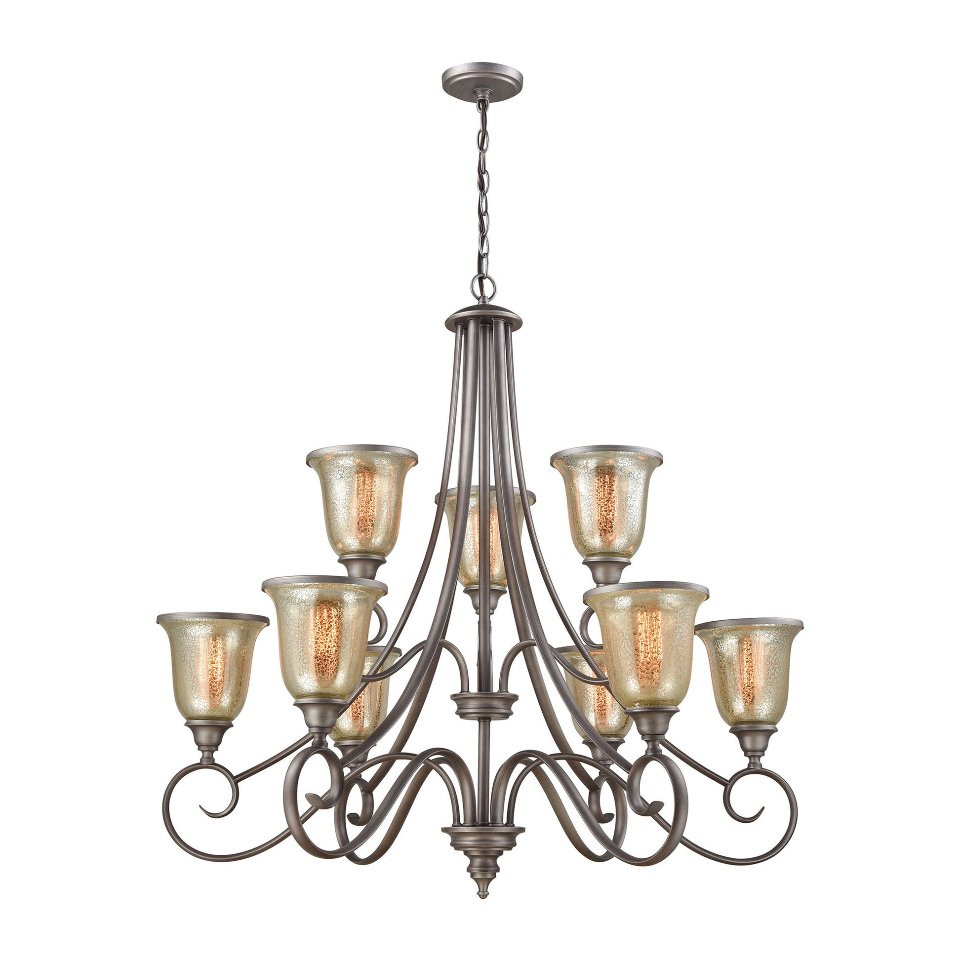 THOMAS CN230927 Georgetown 9-Light Chandelier in in Weathered Zinc with Mercury Glass