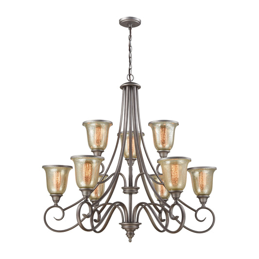 THOMAS CN230927 Georgetown 9-Light Chandelier in in Weathered Zinc with Mercury Glass