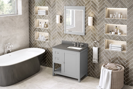 JEFFREY ALEXANDER VKITAST36GRGQR 36" Grey Astoria Vanity, right offset, Grey Quartz Vanity Top, undermount rectangle bowl