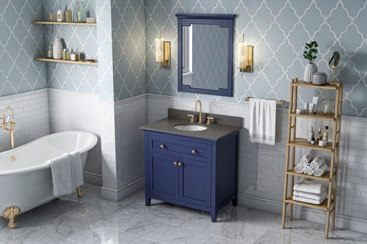 JEFFREY ALEXANDER VKITCHA36BLGQO 36" Hale Blue Chatham Vanity, Grey Quartz Vanity Top, undermount oval bowl