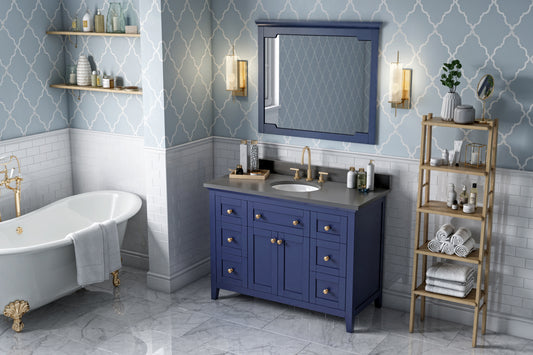 JEFFREY ALEXANDER VKITCHA48BLGQO 48" Hale Blue Chatham Vanity, Grey Quartz Vanity Top, undermount oval bowl