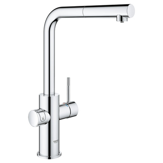 GROHE 31608002 Blue Chrome Single-Handle Pull-Out Kitchen Faucet Single Spray 1.75gpm With Chilled & Sparkling Water