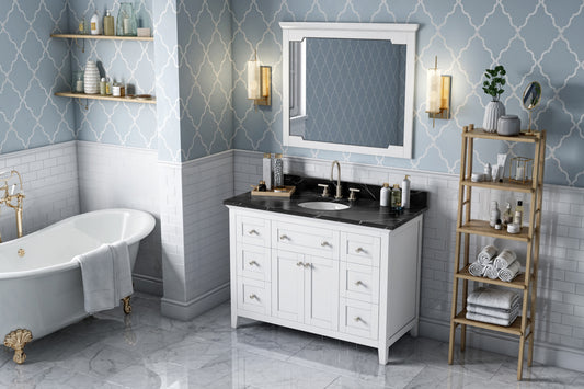 JEFFREY ALEXANDER VKITCHA48WHBQO 48" White Chatham Vanity, Calacatta Black Quartz Vanity Top, undermount oval bowl