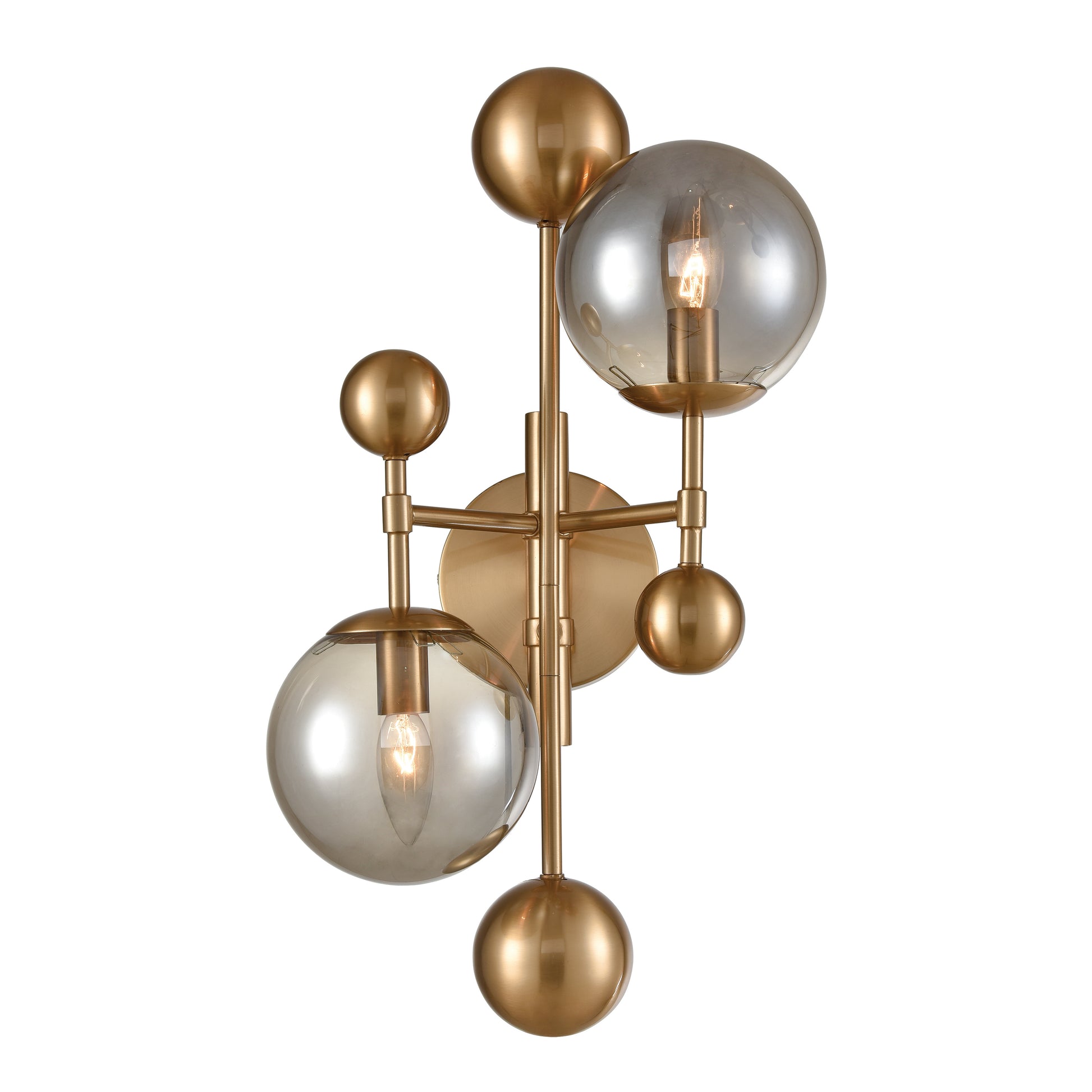 ELK SIGNATURE D4362 Ballantine 2-Light Sconce in Aged Brass with Mouth-blown Smoked Glass Orbs