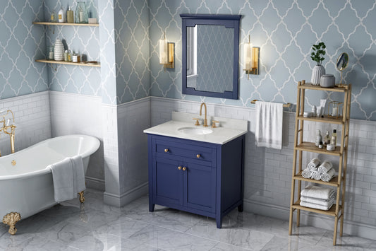 JEFFREY ALEXANDER VKITCHA36BLASO 36" Hale Blue Chatham Vanity, Arctic Stone Cultured Marble Vanity Top, undermount oval bowl