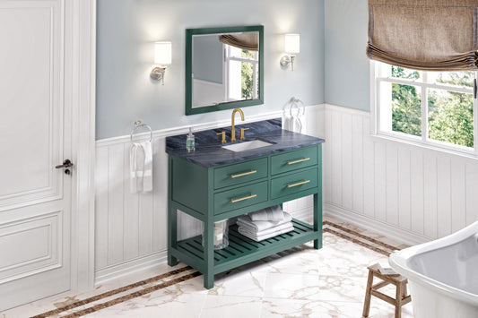 JEFFREY ALEXANDER VKITWAV48GNMGR 48" Forest Green Wavecrest Vanity, Grey Marble Vanity Top, undermount rectangle bowl