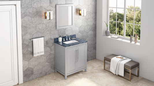 JEFFREY ALEXANDER VKITCAD30GRMGR 30" Grey Cade Vanity, Grey Marble Vanity Top, undermount rectangle bowl