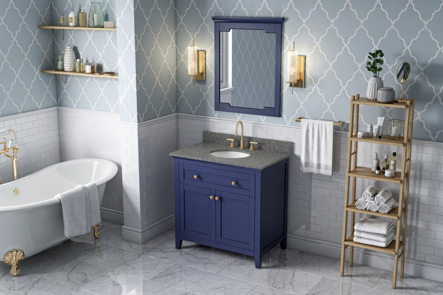 JEFFREY ALEXANDER VKITCHA36BLBOO 36" Hale Blue Chatham Vanity, Boulder Cultured Marble Vanity Top, undermount oval bowl