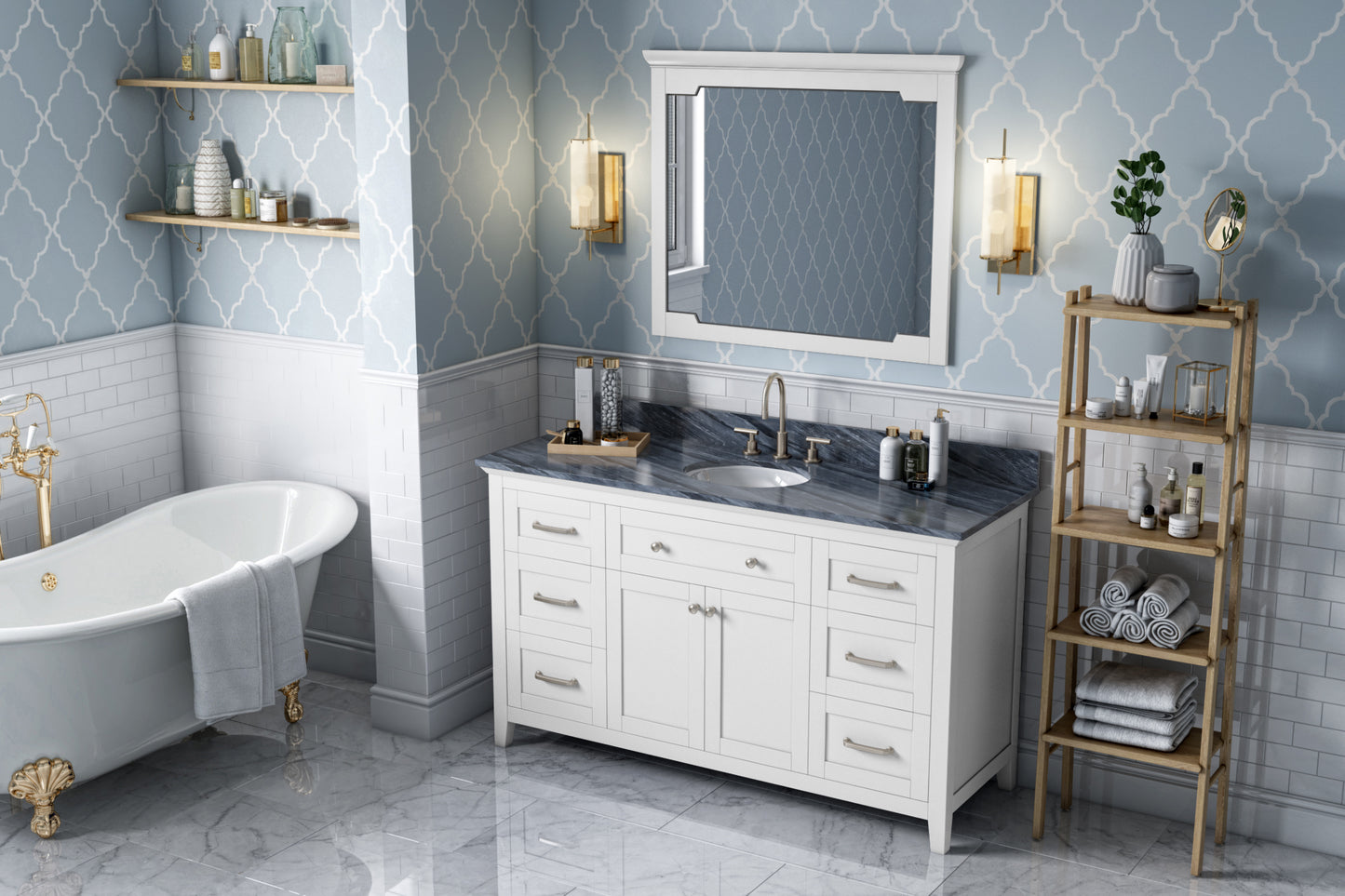 JEFFREY ALEXANDER VKITCHA60SWHMGO 60" White Chatham Vanity, Grey Marble Vanity Top, undermount oval bowl