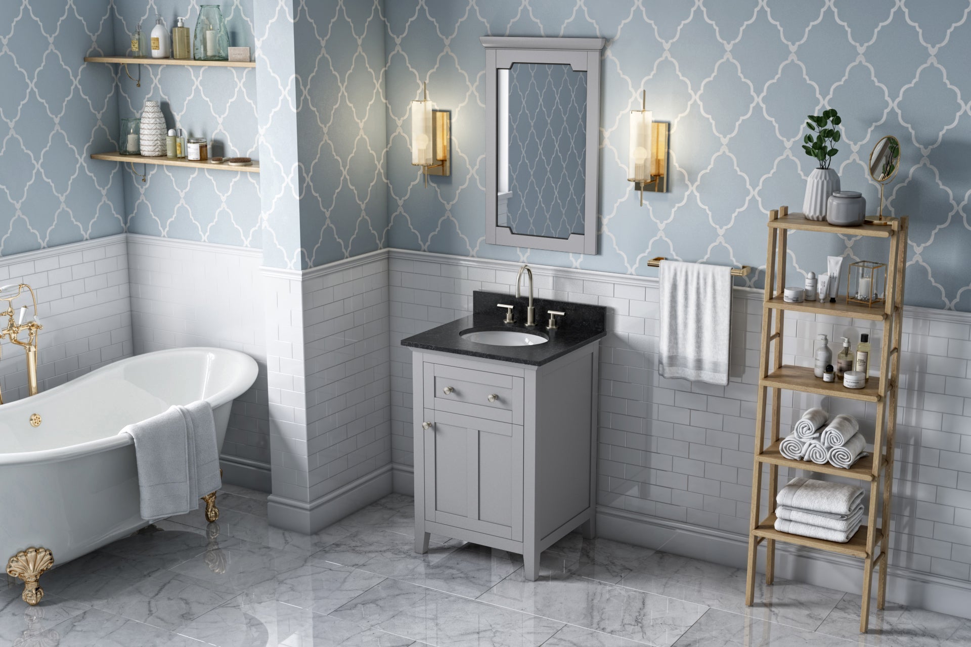 JEFFREY ALEXANDER VKITCHA24GRBGO 24" Grey Chatham Vanity, Black Granite Vanity Top, undermount oval bowl