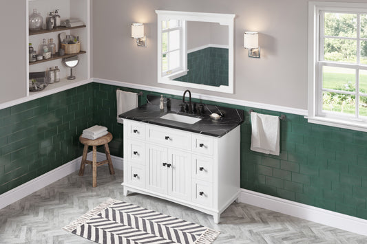 JEFFREY ALEXANDER VKITSAV48WHBQR 48" White Savino Vanity, Calacatta Black Quartz Vanity Top, undermount rectangle bowl