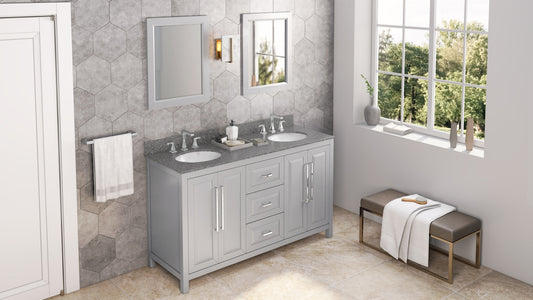 JEFFREY ALEXANDER VKITCAD60GRBOO 60" Grey Cade Vanity, double bowl, Boulder Cultured Marble Vanity Top, undermount oval bowl