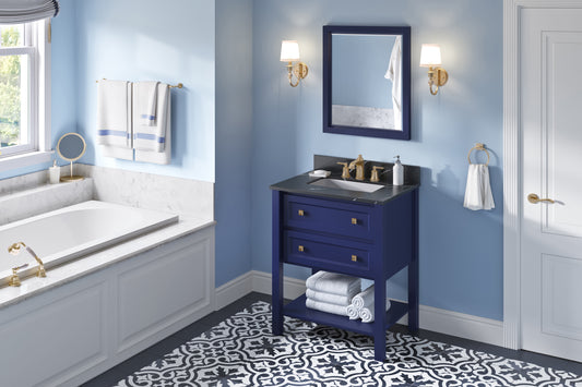 JEFFREY ALEXANDER VKITADL30BLBQR 30" Hale Blue Adler Vanity, Calacatta Black Quartz Vanity Top, undermount rectangle bowl