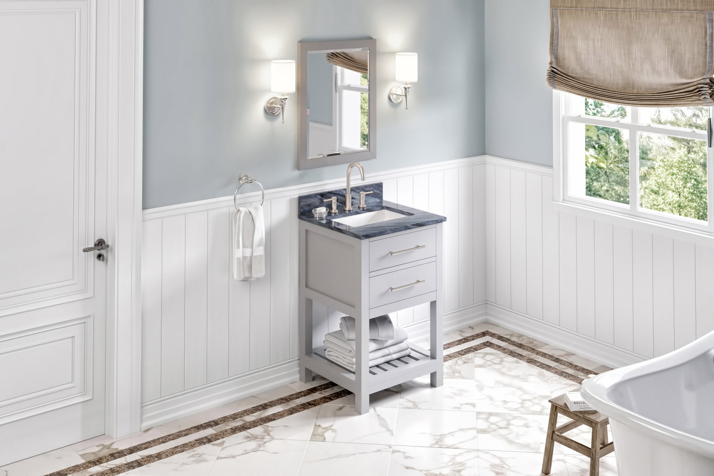 JEFFREY ALEXANDER VKITWAV24GRMGR 24" Grey Wavecrest Vanity, Grey Marble Vanity Top, undermount rectangle bowl