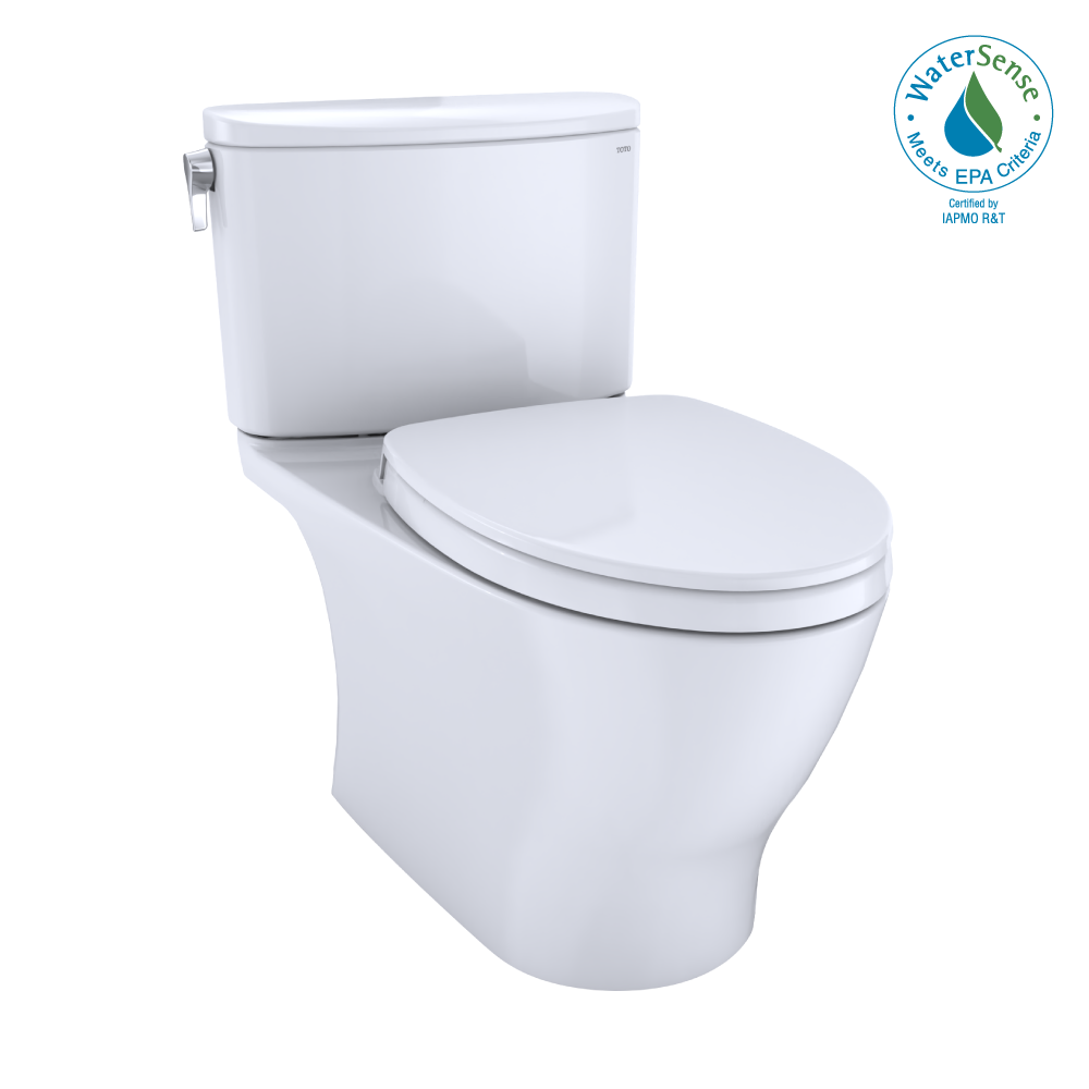 TOTO MS442124CEFG#01 Nexus Two-Piece Elongated 1.28 GPF Universal Height Toilet with CEFIONTECT and SS124 SoftClose Seat , Cotton White