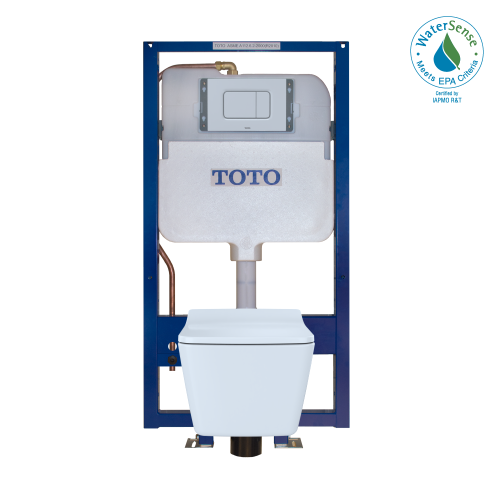 TOTO CWT449249CMFG#MS SP Wall-Hung Square-Shape Toilet and DuoFit In-Wall 1.28 and 0.9 GPF Dual-Flush Tank System with Copper Supply- CWT449249CMFG#MS , Matte Silver