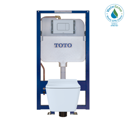 TOTO CWT449249CMFG#MS SP Wall-Hung Square-Shape Toilet and DuoFit In-Wall 1.28 and 0.9 GPF Dual-Flush Tank System with Copper Supply- CWT449249CMFG#MS , Matte Silver