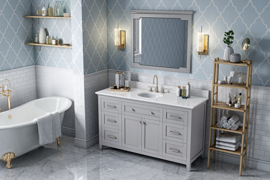 JEFFREY ALEXANDER VKITCHA60SGRWCO 60" Grey Chatham Vanity, White Carrara Marble Vanity Top, undermount oval bowl