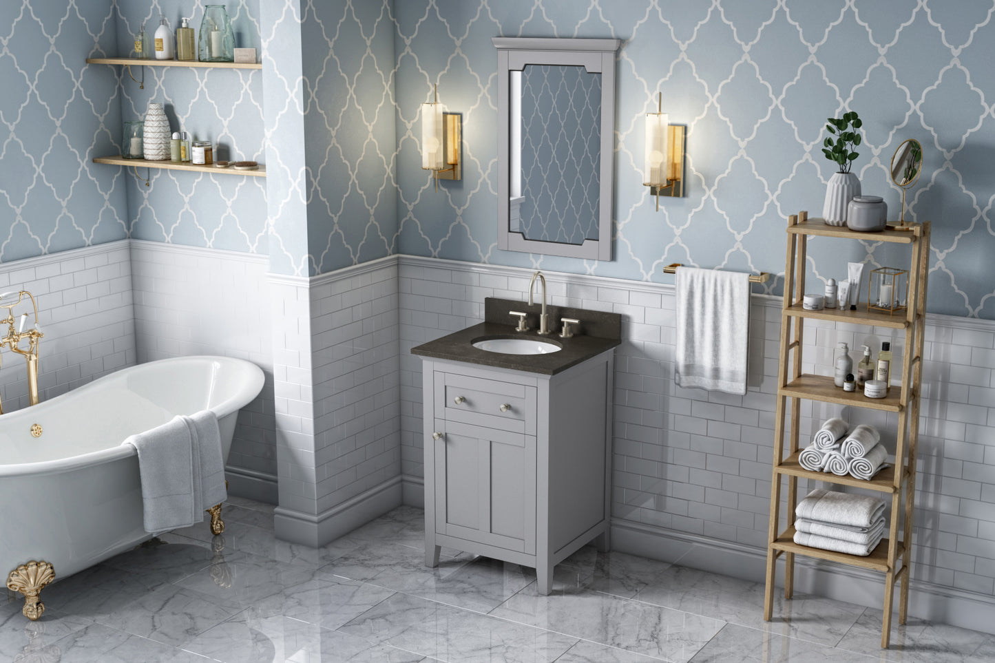 JEFFREY ALEXANDER VKITCHA24GRLSO 24" Grey Chatham Vanity, Blue Limestone Vanity Top, undermount oval bowl
