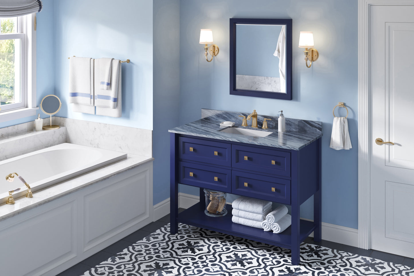 JEFFREY ALEXANDER VKITADL48BLMGR 48" Hale Blue Adler Vanity, Grey Marble Vanity Top, undermount rectangle bowl