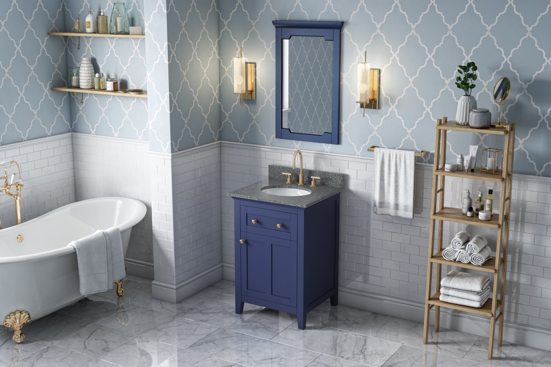 JEFFREY ALEXANDER VKITCHA24BLBOO 24" Hale Blue Chatham Vanity, Boulder Cultured Marble Vanity Top, undermount oval bowl