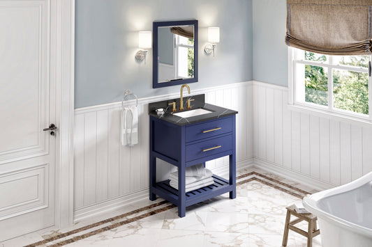 JEFFREY ALEXANDER VKITWAV30BLBQR 30" Hale Blue Wavecrest Vanity, Calacatta Black Quartz Vanity Top, undermount rectangle bowl