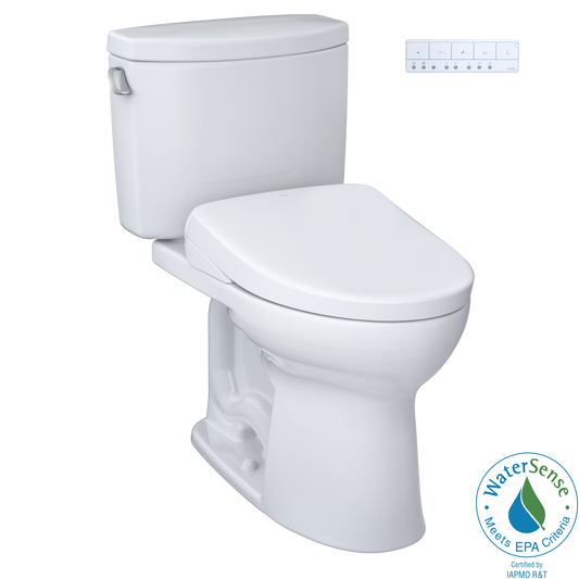 TOTO MW4544736CEFG#01 WASHLET+ Drake II Two-Piece Elongated 1.28 GPF Toilet and WASHLET+ S7A Contemporary Bidet Seat , Cotton White