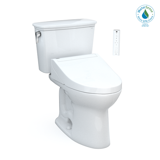 TOTO MW7863084CEG#01 Drake Transitional WASHLET+ Two-Piece Elongated 1.28 GPF TORNADO FLUSH Toilet with C5 Bidet Seat , Cotton White