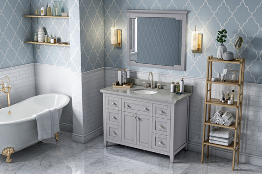 JEFFREY ALEXANDER VKITCHA48GRSGO 48" Grey Chatham Vanity, Steel Grey Cultured Marble Vanity Top, undermount oval bowl