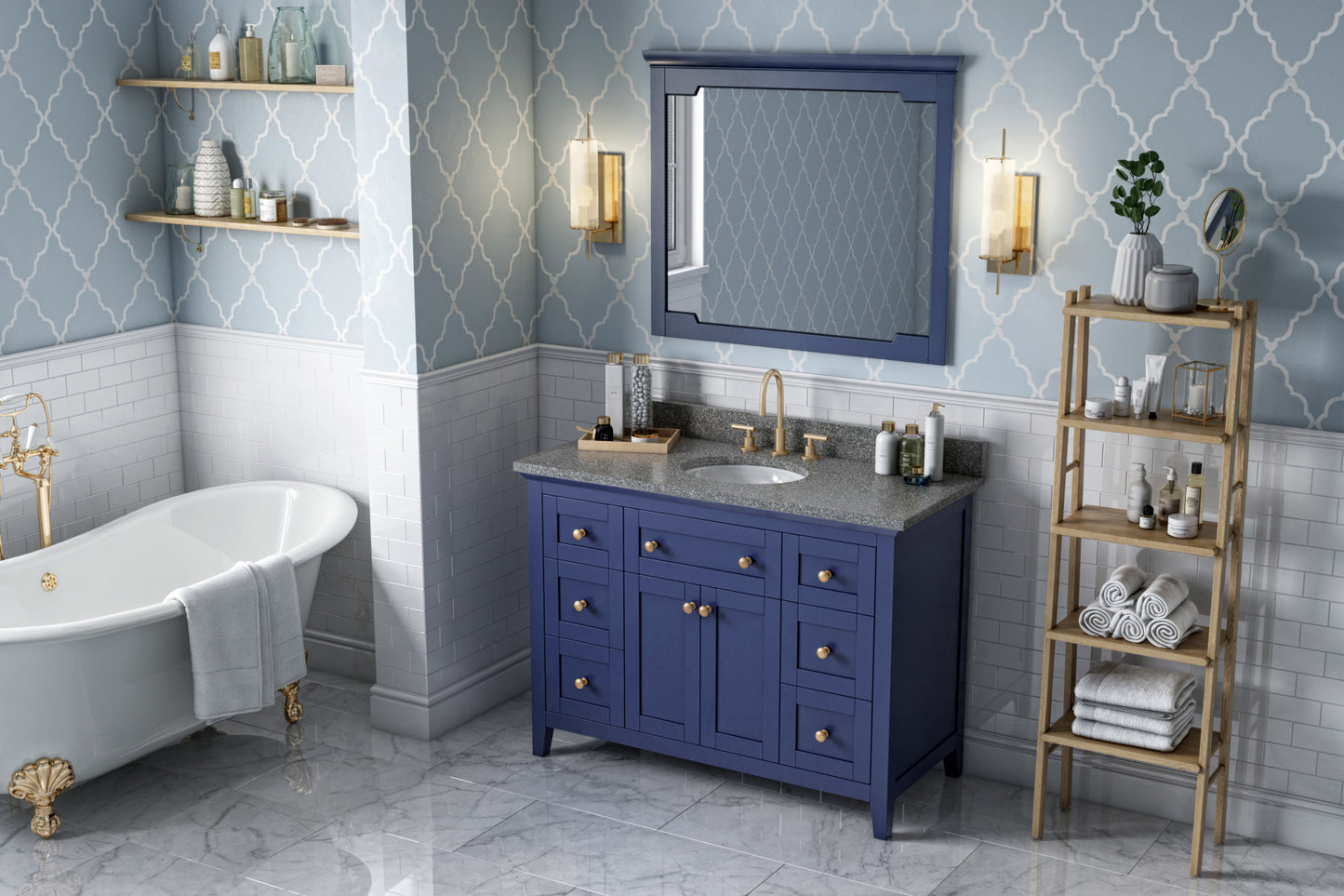 JEFFREY ALEXANDER VKITCHA48BLBOO 48" Hale Blue Chatham Vanity, Boulder Cultured Marble Vanity Top, undermount oval bowl