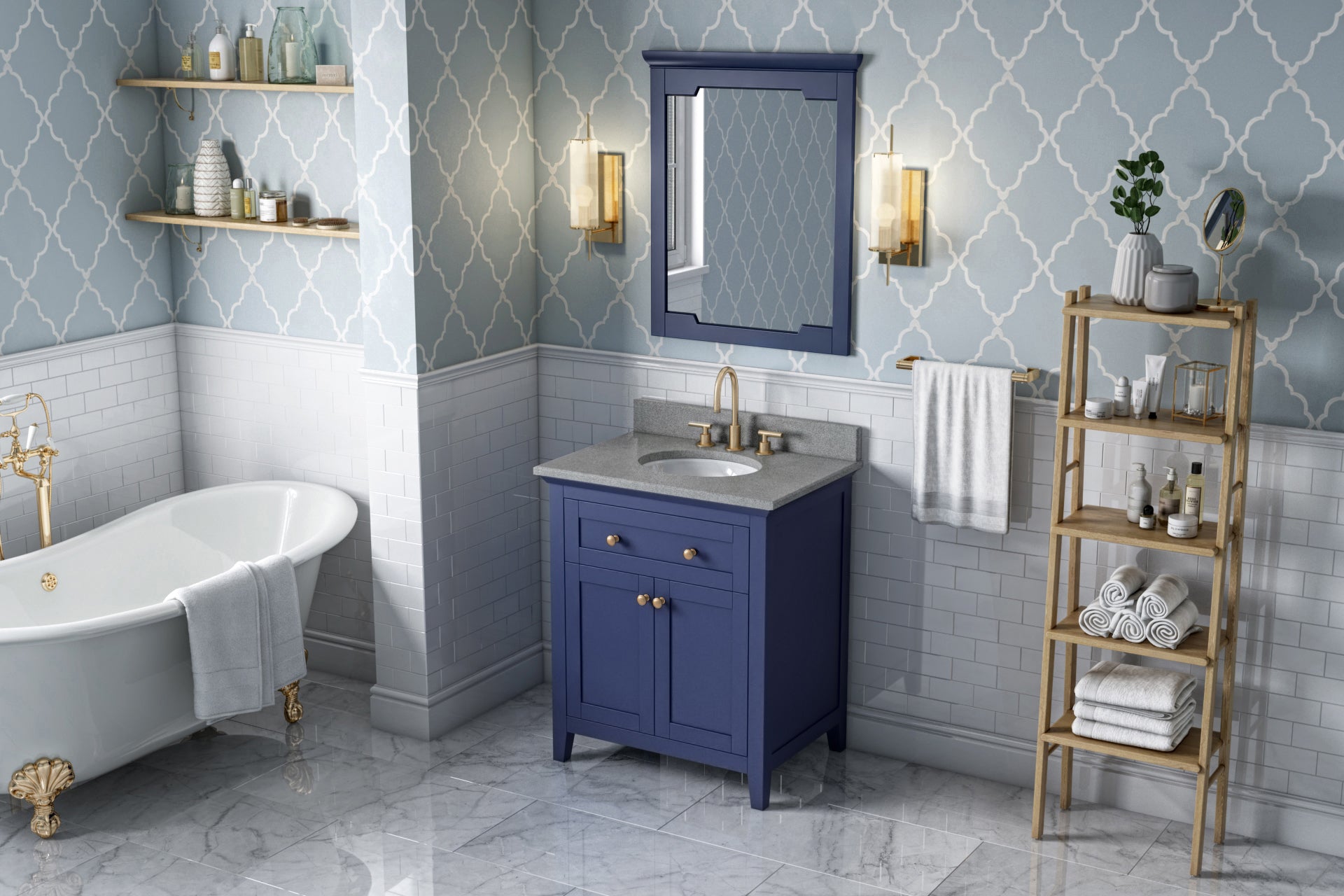 JEFFREY ALEXANDER VKITCHA30BLSGO 30" Hale Blue Chatham Vanity, Steel Grey Cultured Marble Vanity Top, undermount oval bowl