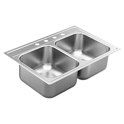 MOEN GS182114Q 1800 Series 33"X22" Stainless Steel 18 Gauge Double Bowl Drop In Sink In Satin Stainless