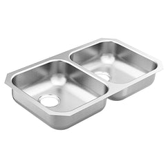 MOEN GS18215B 1800 Series 31.75 X 18.25 Stainless Steel 18 Gauge Double Bowl Sink In Satin Stainless