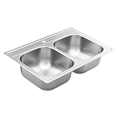 MOEN GS202131Q 2000 Series 33"x22" stainless steel 20 gauge double bowl drop in sink