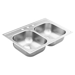 MOEN GS202153BQ 2000 Series  Steel 20 Gauge Double Bowl Drop In Sink In Stainless