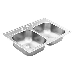 MOEN GS202154BQ 2000 Series  Steel 20 Gauge Double Bowl Drop In Sink In Stainless