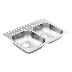 MOEN GS202173BQ 2000 Series 33"x22" stainless steel 20 gauge double bowl drop in sink