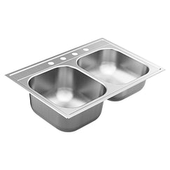 MOEN GS202334Q 2000 Series 33"x22" stainless steel 20 gauge double bowl drop in sink