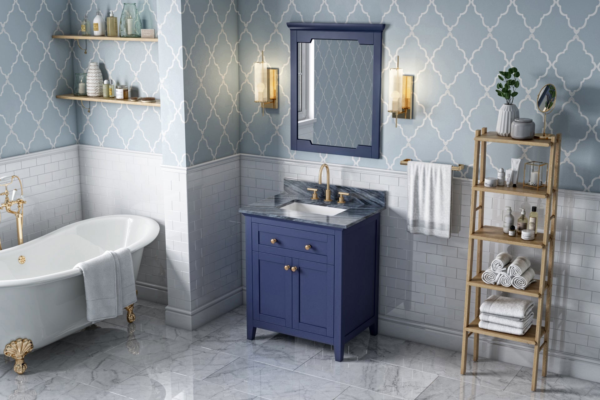 JEFFREY ALEXANDER VKITCHA30BLMGR 30" Hale Blue Chatham Vanity, Grey Marble Vanity Top, undermount rectangle bowl