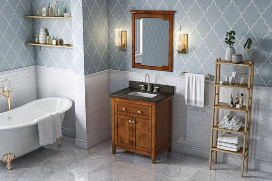 JEFFREY ALEXANDER VKITCHA30CHLSR 30" Chocolate Chatham Vanity, Blue Limestone Vanity Top, undermount rectangle bowl