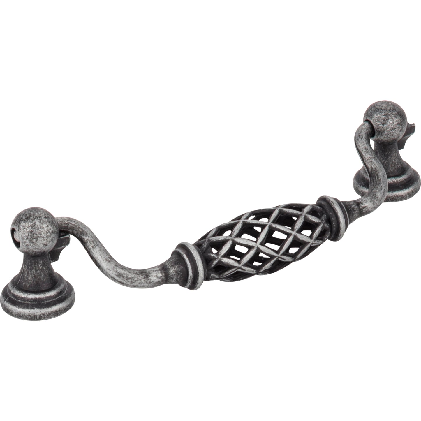 JEFFREY ALEXANDER 749-128SIM 128 mm Center-to-Center Distressed Antique Silver Birdcage Tuscany Drop & Ring Pull